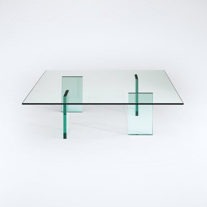GLASS TABLE (1976) - Low square crystal coffee table.