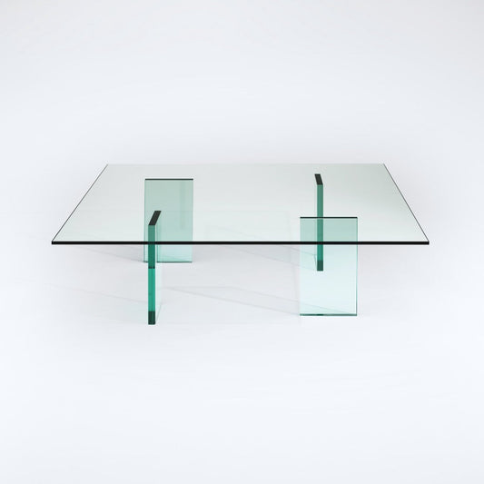 GLASS TABLE (1976) - Low square crystal coffee table.