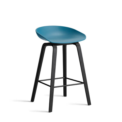 About A Stool Aas 32 by Hay #Polypropylene | Azure Blue/Oak | Black Water-Based Lacquered/Black Powder Coated Steel