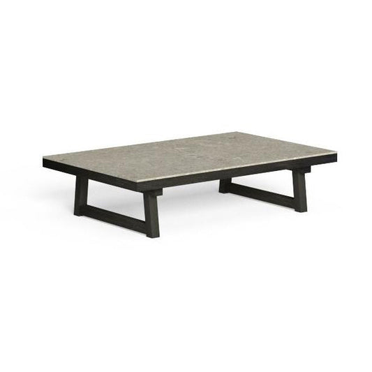 ALABAMA/WOOD - Sled base porcelain stoneware coffee table with iroko frame (Request Info).