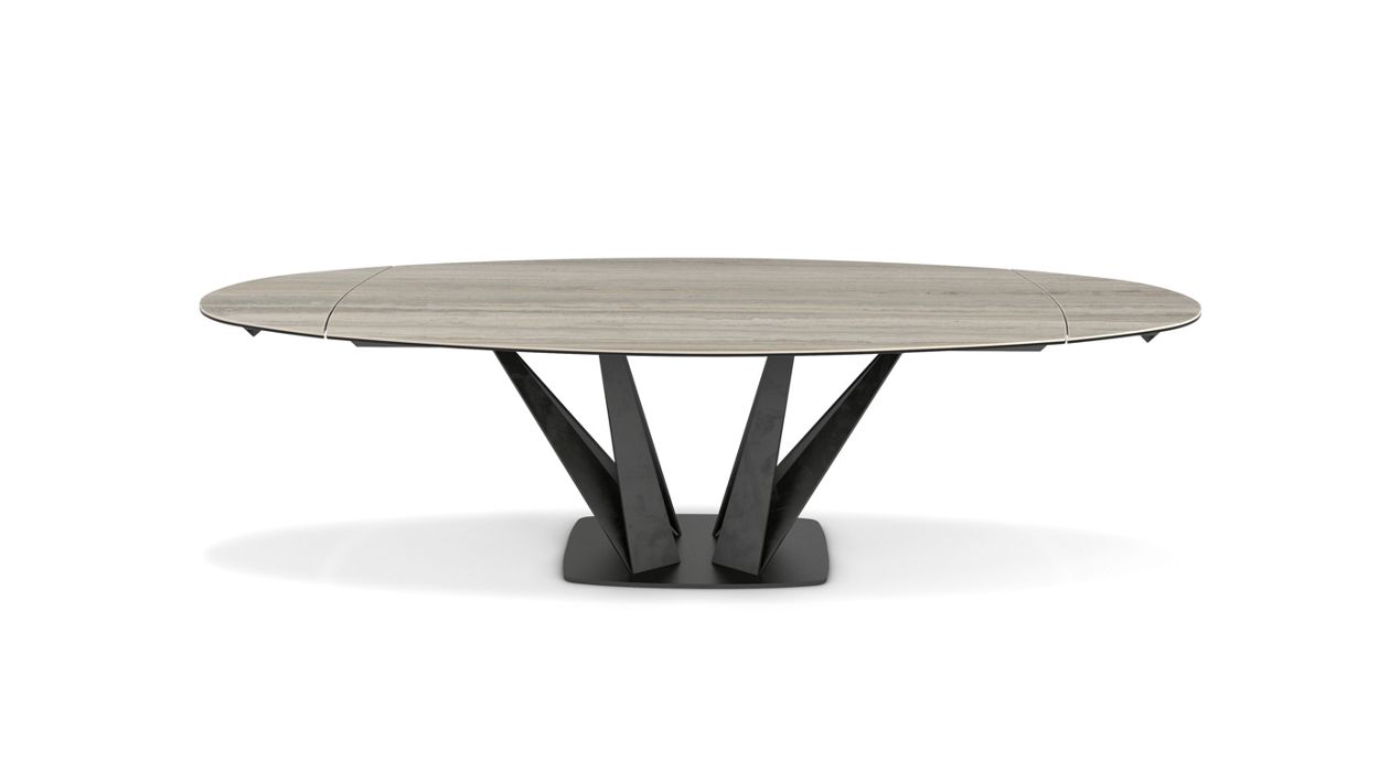Alliage Dining Table Barrel/Oval by Roche Bobois #L. 200 x H. 75 x P. 113 cm/Marble | Travertino Grigio