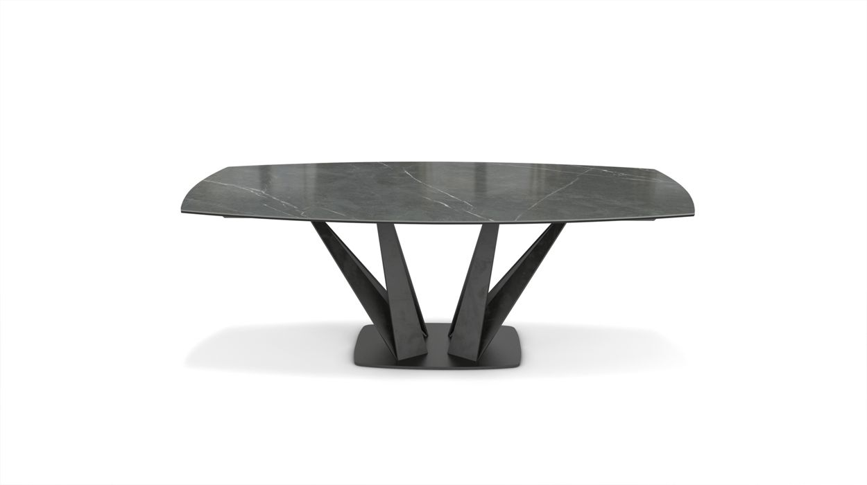 Alliage Dining Table Barrel/Oval by Roche Bobois #L. 220 x H. 75 x P. 115 cm/Marble | Gray lucida