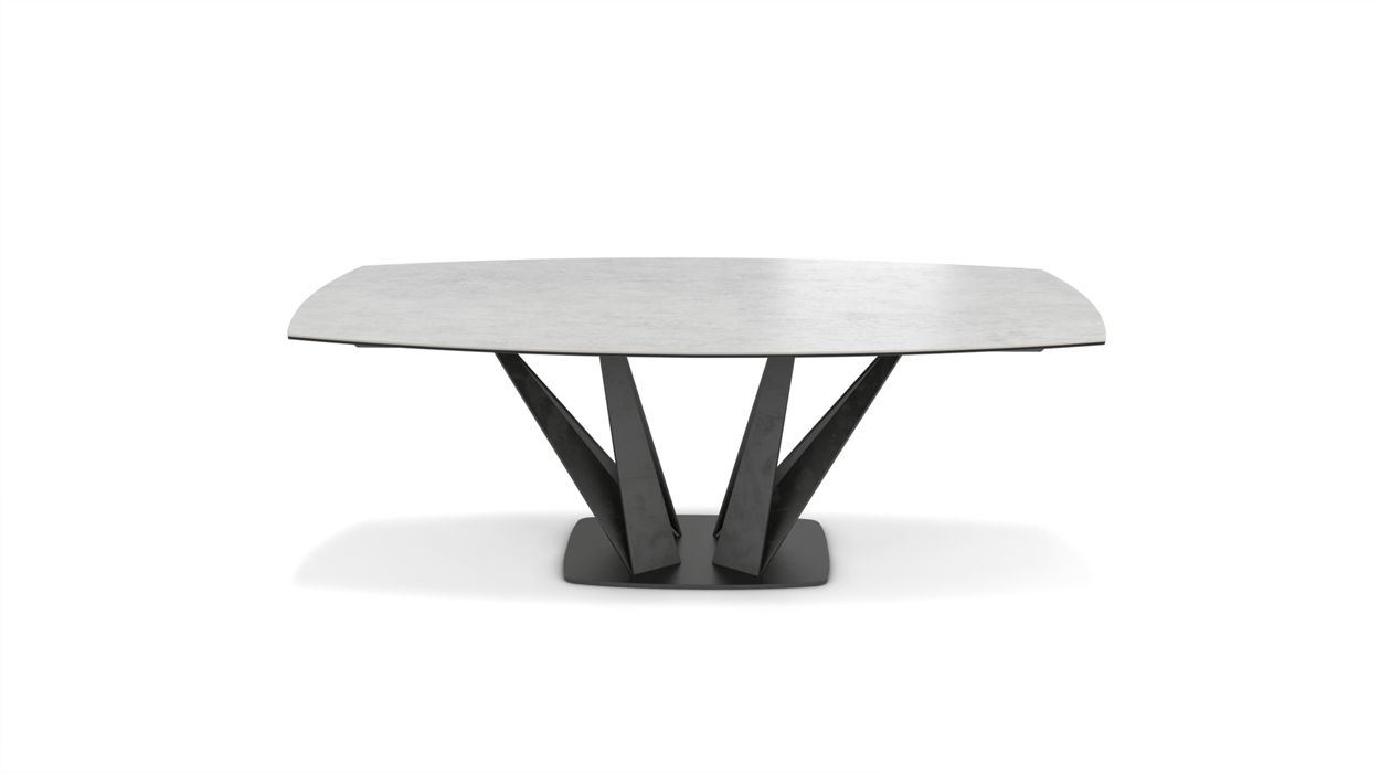 Alliage Dining Table Barrel/Oval by Roche Bobois #L. 220 x H. 75 x P. 115 cm/Savoy Pearl Ceramic
