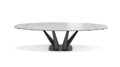 Alliage Dining Table Barrel/Oval by Roche Bobois #L. 220 x H. 75 x P. 115 cm/Savoy Pearl Ceramic