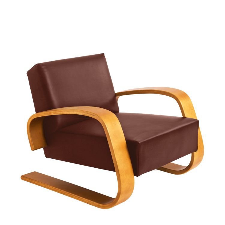 400 "TANK" - Cantilever wooden armchair with armrests (Request Info).