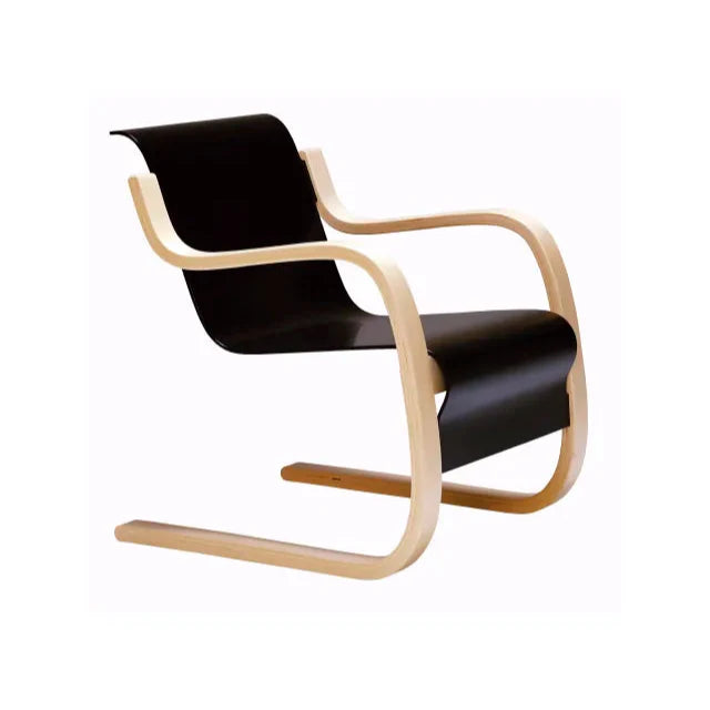 Armchair 42 - Cantilever wooden armchair with armrests.