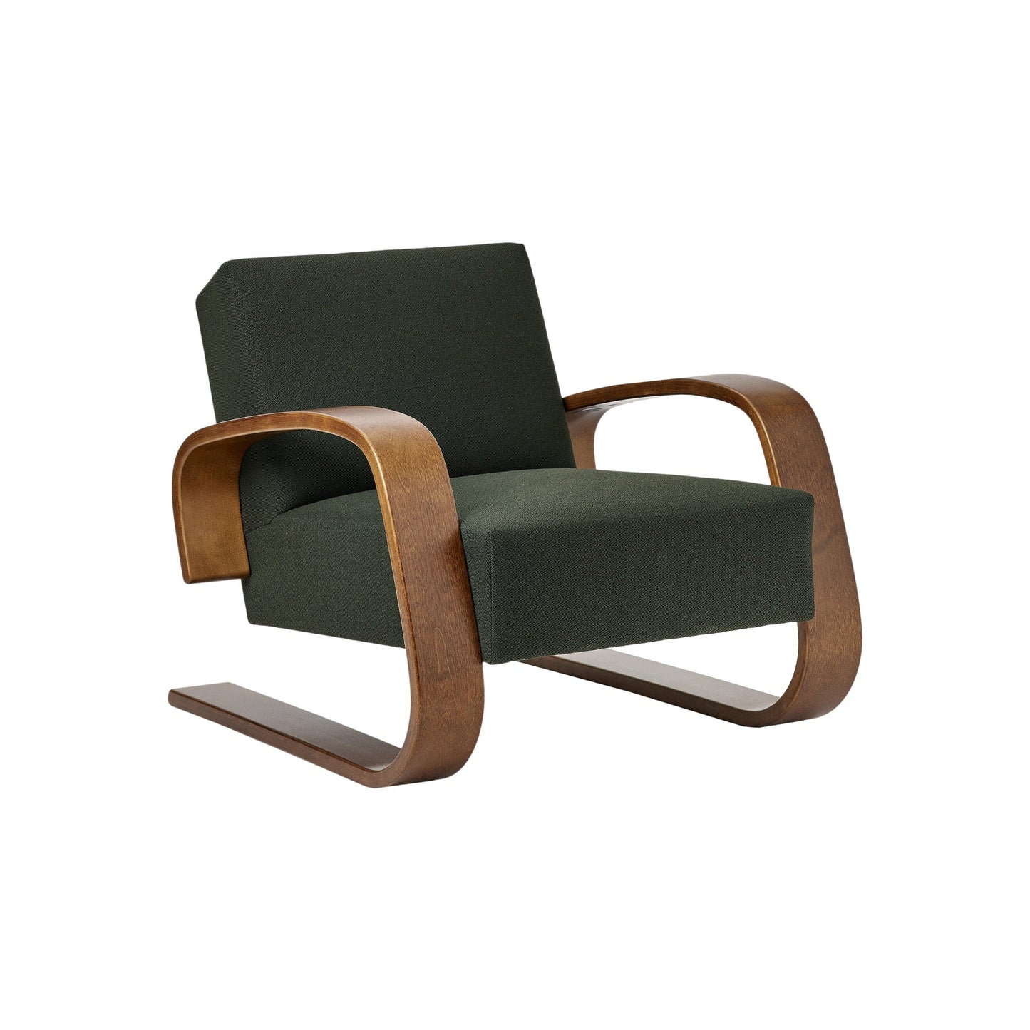 Artek Armchair 400 "Tank" — walnut stained/dark green Vidar fabric