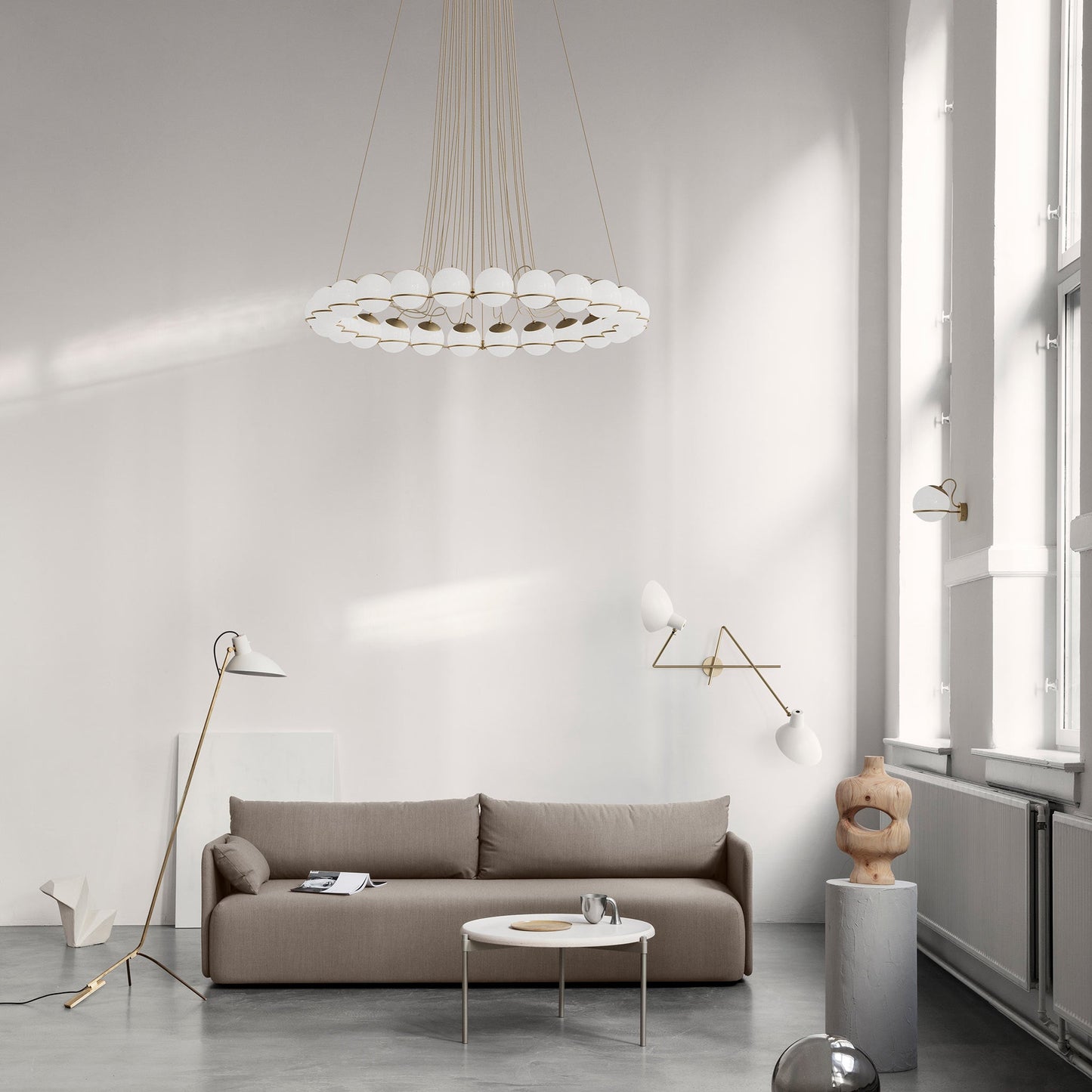 Suspension Lamp Model 2109/24/14 by Astep #24 Opaline Spheres (14cm Diameter) / Champagne Structure