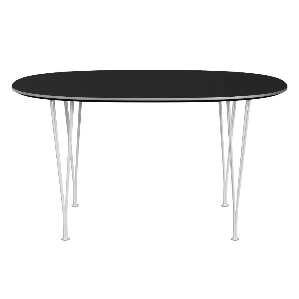 Superellipse™ - B611, Dining Table, 135 X 90 Cm (Table Height - 72 Cm) by Fritz Hansen #Fenix / Black (720)/Brushed metal / Aluminium - Matt/Powder Coated Steel / White (100)