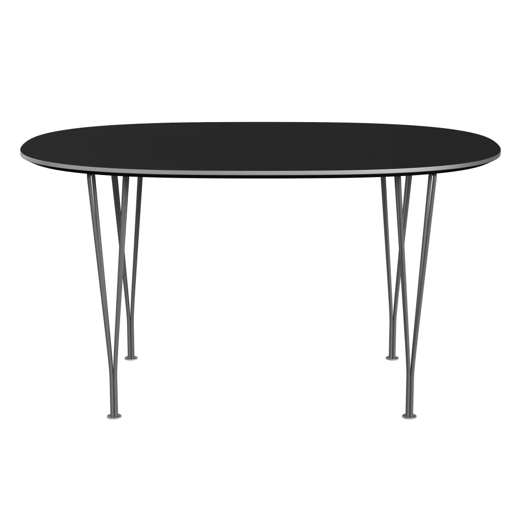 Superellipse™ - B611, Dining Table, 135 X 90 Cm (Table Height - 72 Cm) by Fritz Hansen #Fenix / Black (720)/Brushed metal / Aluminium - Matt/Powder Coated Steel / Silver Grey (170)