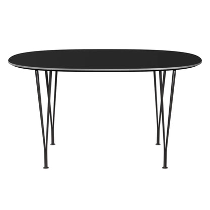 Superellipse™ - B611, Dining Table, 135 X 90 Cm (Table Height - 72 Cm) by Fritz Hansen #Fenix / Black (720)/Brushed metal / Aluminium - Matt/Powder Coated Steel / Warm Graphite (180)