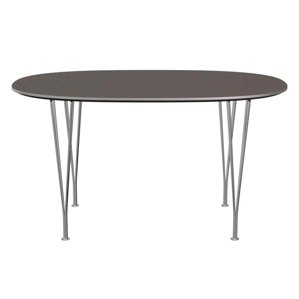 Superellipse™ - B611, Dining Table, 135 X 90 Cm (Table Height - 72 Cm) by Fritz Hansen #Fenix / Grey (718)/Brushed metal / Aluminium - Matt/Steel / Chrome