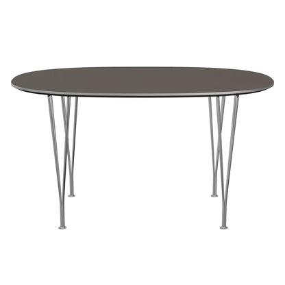 Superellipse™ - B611, Dining Table, 135 X 90 Cm (Table Height - 72 Cm) by Fritz Hansen #Fenix / Grey (718)/Brushed metal / Aluminium - Matt/Steel / Chrome