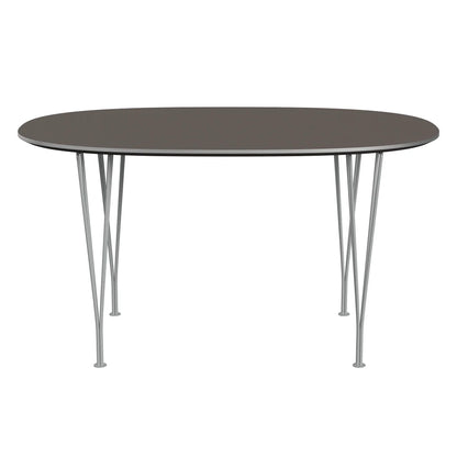 Superellipse™ - B611, Dining Table, 135 X 90 Cm (Table Height - 72 Cm) by Fritz Hansen #Fenix / Grey (718)/Brushed metal / Aluminium - Matt/Powder Coated Steel / Nine Grey (150)