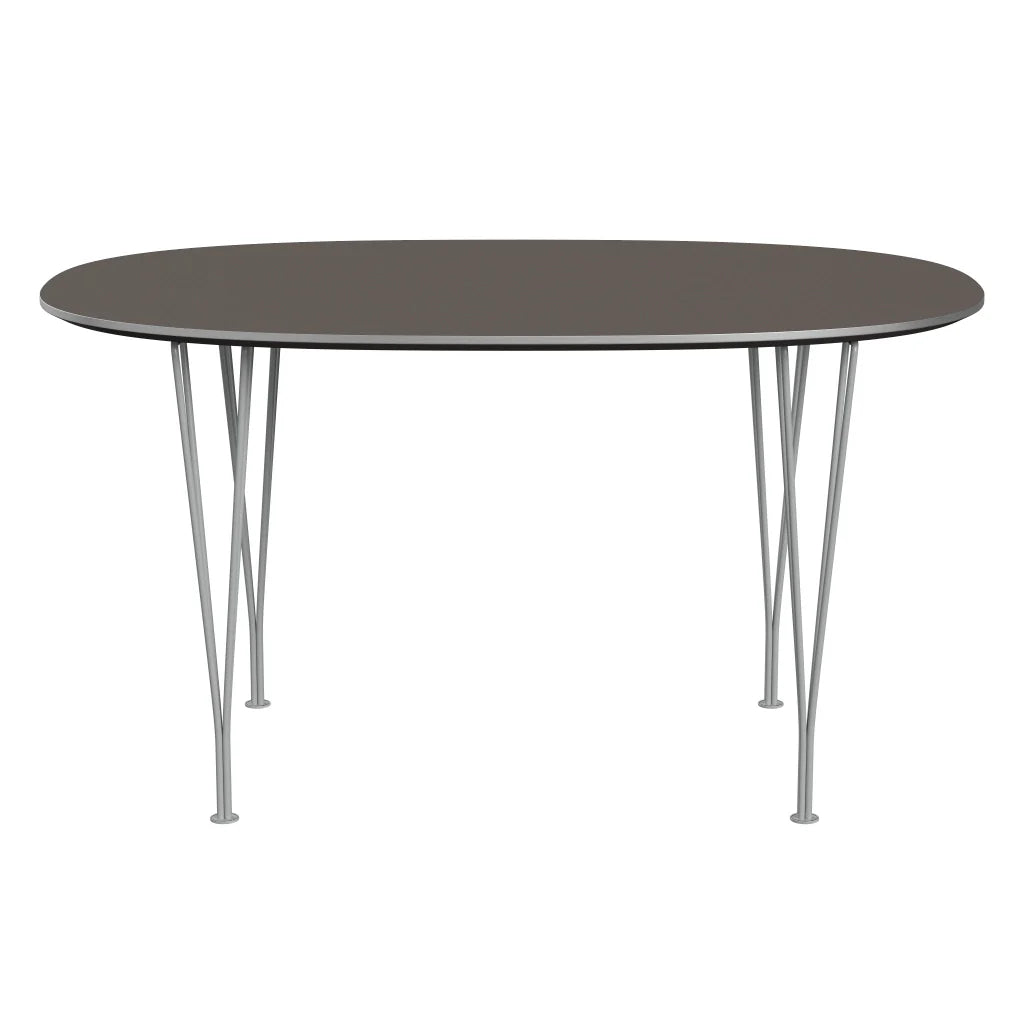 Superellipse™ - B611, Dining Table, 135 X 90 Cm (Table Height - 72 Cm) by Fritz Hansen #Fenix / Grey (718)/Brushed metal / Aluminium - Matt/Powder Coated Steel / Nine Grey (150)