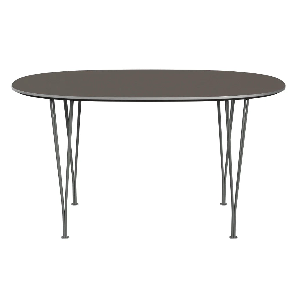 Superellipse™ - B611, Dining Table, 135 X 90 Cm (Table Height - 72 Cm) by Fritz Hansen #Fenix / Grey (718)/Brushed metal / Aluminium - Matt/Powder Coated Steel / Silver Grey (170)