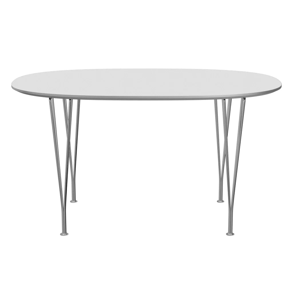Superellipse™ - B611, Dining Table, 135 X 90 Cm (Table Height - 72 Cm) by Fritz Hansen #Fenix / White (032)/Brushed metal / Aluminium - Matt/Steel / Chrome