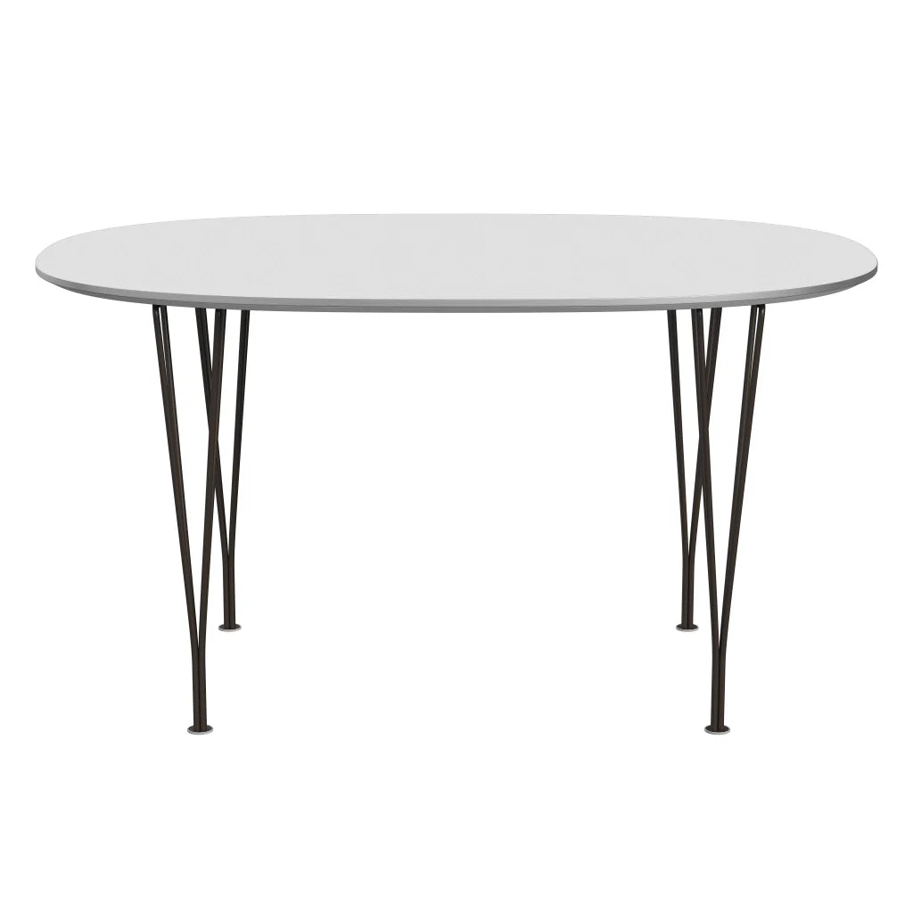 Superellipse™ - B611, Dining Table, 135 X 90 Cm (Table Height - 72 Cm) by Fritz Hansen #Fenix / White (032)/Brushed metal / Aluminium - Matt/Powder Coated Steel / Brown Bronze (390)