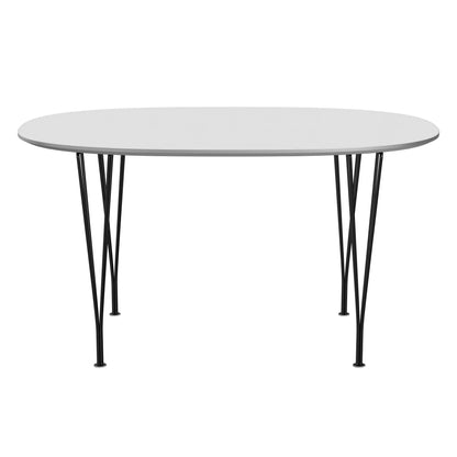Superellipse™ - B611, Dining Table, 135 X 90 Cm (Table Height - 72 Cm) by Fritz Hansen #Fenix / White (032)/Brushed metal / Aluminium - Matt/Powder Coated Steel / Black (190)