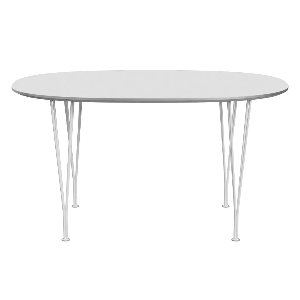 Superellipse™ - B611, Dining Table, 135 X 90 Cm (Table Height - 72 Cm) by Fritz Hansen #Fenix / White (032)/Brushed metal / Aluminium - Matt/Powder Coated Steel / White (100)