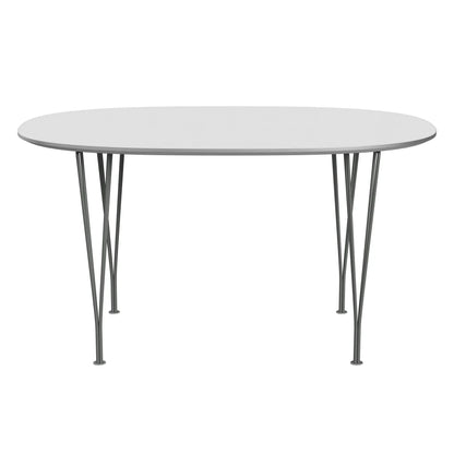 Superellipse™ - B611, Dining Table, 135 X 90 Cm (Table Height - 72 Cm) by Fritz Hansen #Fenix / White (032)/Brushed metal / Aluminium - Matt/Powder Coated Steel / Silver Grey (170)