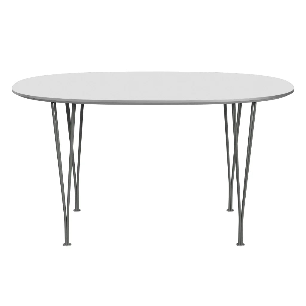 Superellipse™ - B611, Dining Table, 135 X 90 Cm (Table Height - 72 Cm) by Fritz Hansen #Fenix / White (032)/Brushed metal / Aluminium - Matt/Powder Coated Steel / Silver Grey (170)