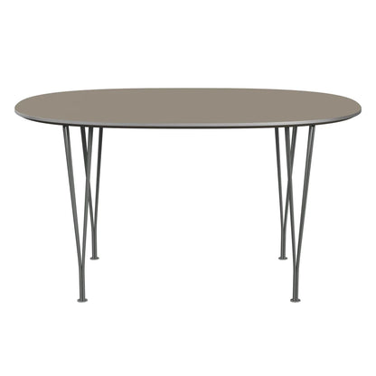Superellipse™ - B611, Dining Table, 135 X 90 Cm (Table Height - 72 Cm) by Fritz Hansen #Fenix / Brown Ottawa (717)/Brushed metal / Aluminium - Matt/Powder Coated Steel / Silver Grey (170)