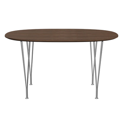 Superellipse™ - B611, Dining Table, 135 X 90 Cm (Table Height - 72 Cm) by Fritz Hansen #Clear Lacquered Veneer / Walnut (80)/Clear Lacquered Veneer / Walnut (80)/Steel / Chrome