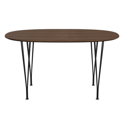Superellipse™ - B611, Dining Table, 135 X 90 Cm (Table Height - 72 Cm) by Fritz Hansen #Clear Lacquered Veneer / Walnut (80)/Clear Lacquered Veneer / Walnut (80)/Powder Coated Steel / Black (190)
