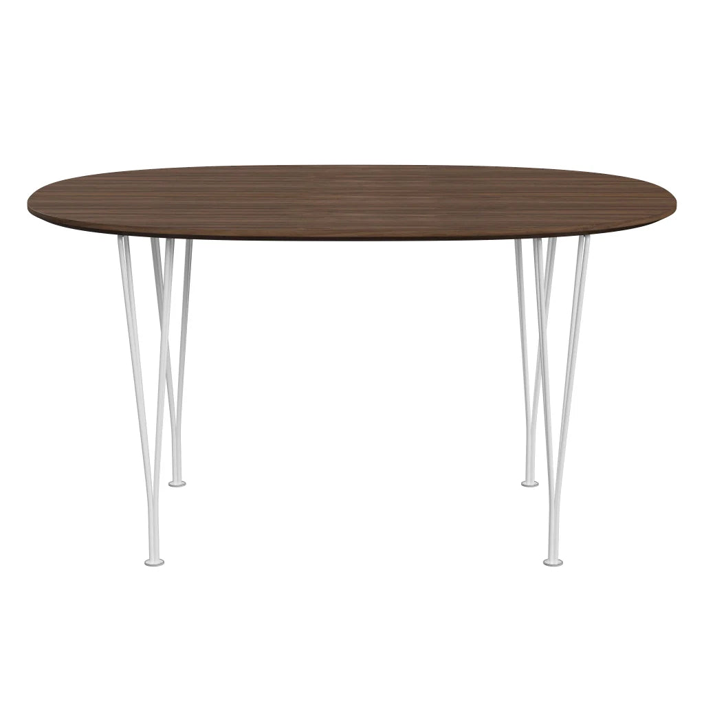 Superellipse™ - B611, Dining Table, 135 X 90 Cm (Table Height - 72 Cm) by Fritz Hansen #Clear Lacquered Veneer / Walnut (80)/Clear Lacquered Veneer / Walnut (80)/Powder Coated Steel / White (100)