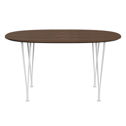 Superellipse™ - B611, Dining Table, 135 X 90 Cm (Table Height - 72 Cm) by Fritz Hansen #Clear Lacquered Veneer / Walnut (80)/Clear Lacquered Veneer / Walnut (80)/Powder Coated Steel / White (100)