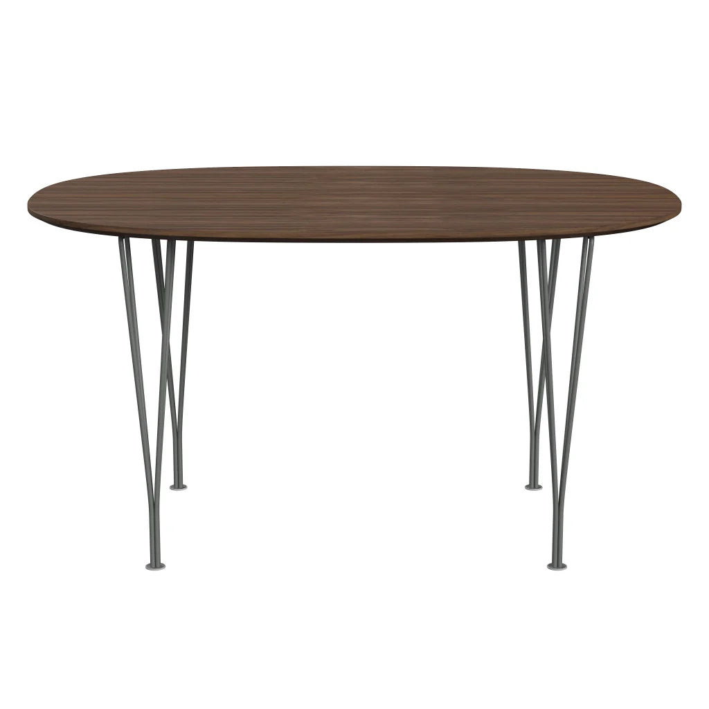 Superellipse™ - B611, Dining Table, 135 X 90 Cm (Table Height - 72 Cm) by Fritz Hansen #Clear Lacquered Veneer / Walnut (80)/Clear Lacquered Veneer / Walnut (80)/Powder Coated Steel / Silver Grey (170)