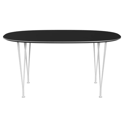 Superellipse™ - B612, Dining Table, 150 X 100 Cm (Table Height - 72 Cm) by Fritz Hansen #Fenix / Black (720)/Brushed metal / Aluminium - Matt/Powder Coated Steel / White (100)