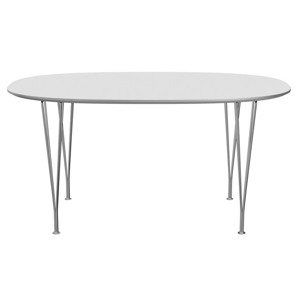 Superellipse™ - B612, Dining Table, 150 X 100 Cm (Table Height - 72 Cm) by Fritz Hansen #Fenix / White (032)/Brushed metal / Aluminium - Matt/Steel / Chrome