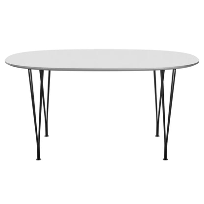 Superellipse™ - B612, Dining Table, 150 X 100 Cm (Table Height - 72 Cm) by Fritz Hansen #Fenix / White (032)/Brushed metal / Aluminium - Matt/Powder Coated Steel / Black (190)
