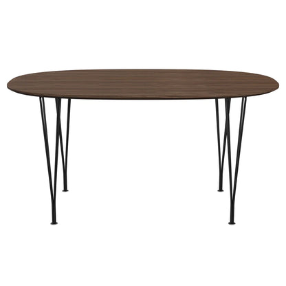 Superellipse™ - B612, Dining Table, 150 X 100 Cm (Table Height - 72 Cm) by Fritz Hansen #Clear Lacquered Veneer / Walnut (80)/Clear Lacquered Veneer / Walnut (80)/Powder Coated Steel / Black (190)