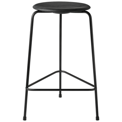 High Dot™ - M3170 Counter Stool W. 3 Legs by Fritz Hansen #Intense Black leather & Black Powdercoated base