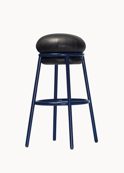 GRASSO - Upholstered Stool (Height - H80 cm / Structure Color - Blue RAL 5011)