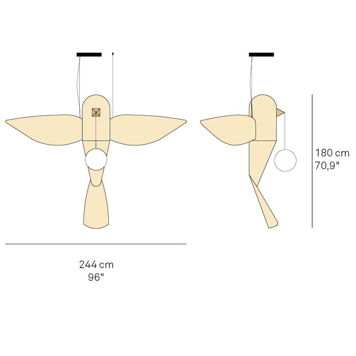 BIG BIRD VERTICAL - Handmade wood veneer pendant lamp.