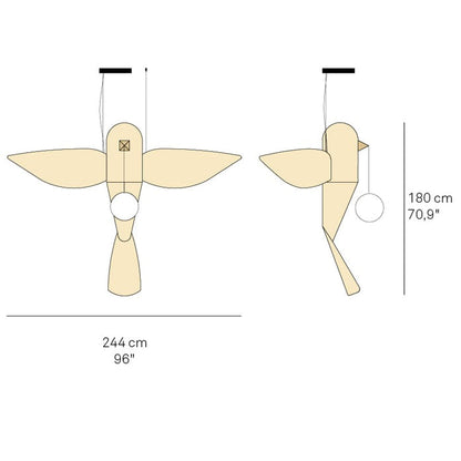 BIG BIRD VERTICAL - Handmade wood veneer pendant lamp.