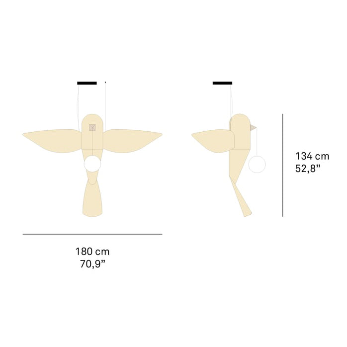 BIG BIRD VERTICAL - Handmade wood veneer pendant lamp.