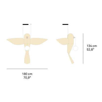 BIG BIRD VERTICAL - Handmade wood veneer pendant lamp.