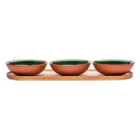 Earth bowl 0,2 L by Vaidava Ceramics #set of 3 + tray, moss green #