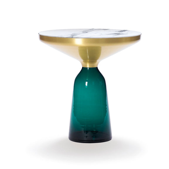 BELL SIDE TABLE BRASS - Round brass and glass side table.