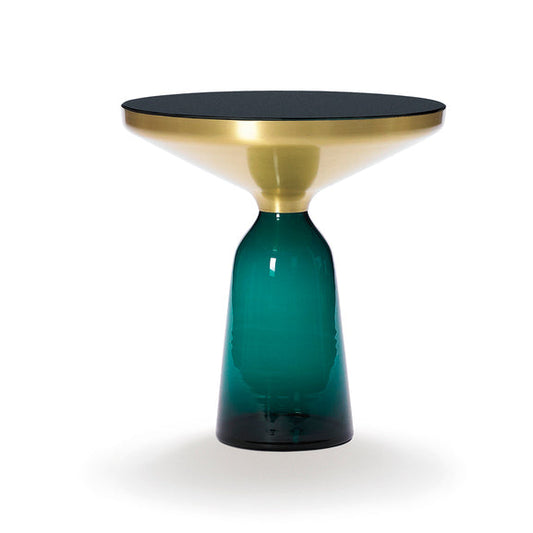 BELL SIDE TABLE BRASS - Round brass and glass side table.