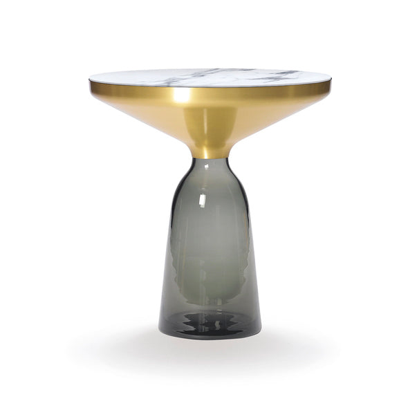 BELL SIDE TABLE BRASS - Round brass and glass side table.