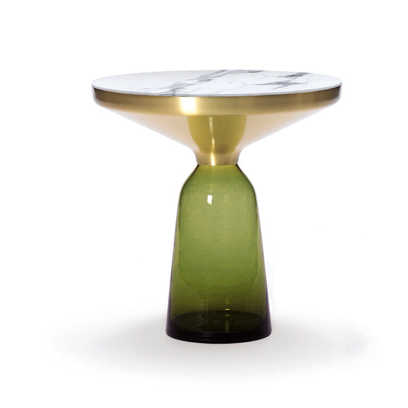 BELL SIDE TABLE BRASS - Round brass and glass side table.