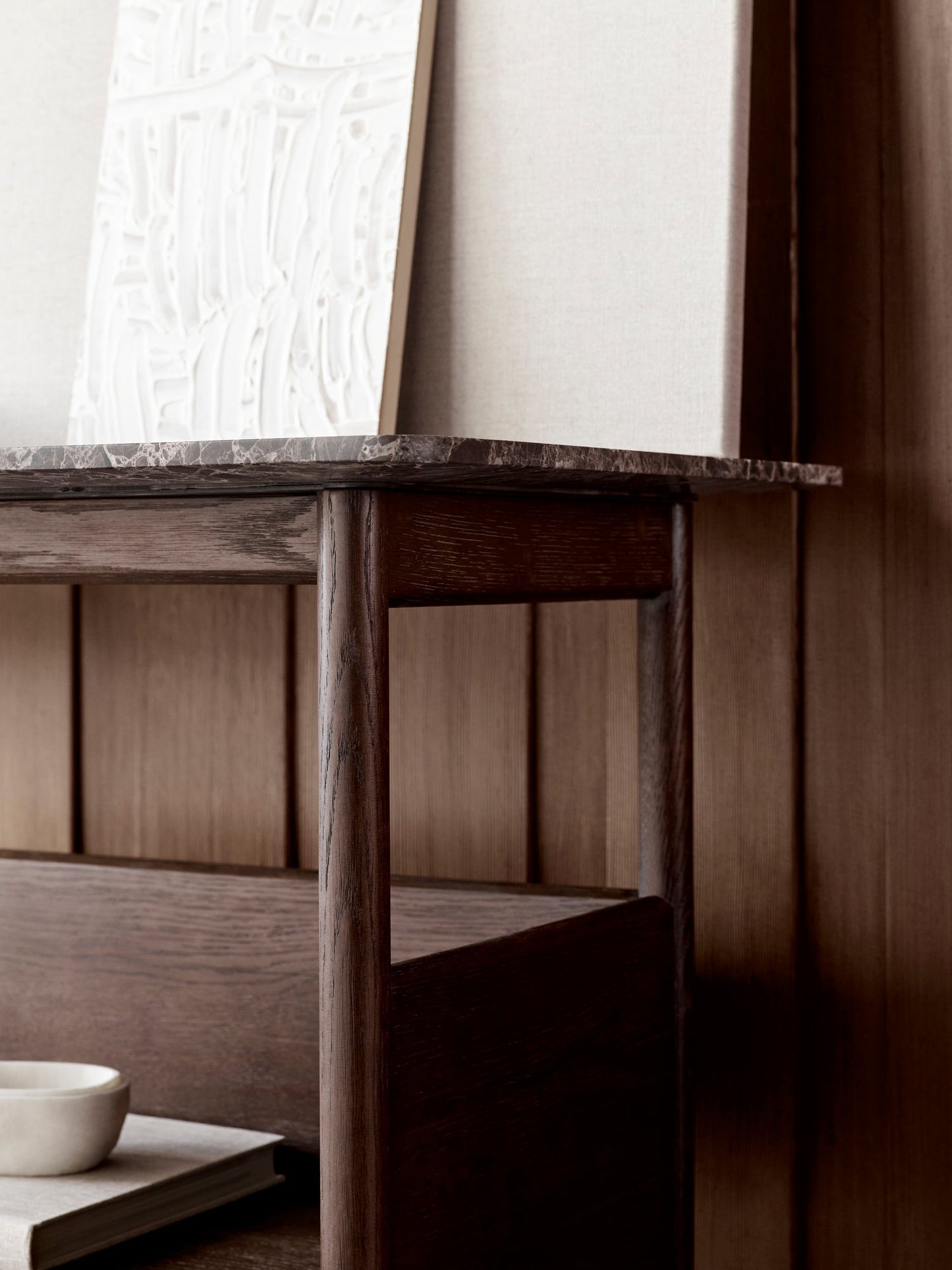 Collect console side table, low, dark brown - Emperador marble