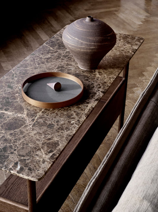 Collect console side table, low, dark brown - Emperador marble