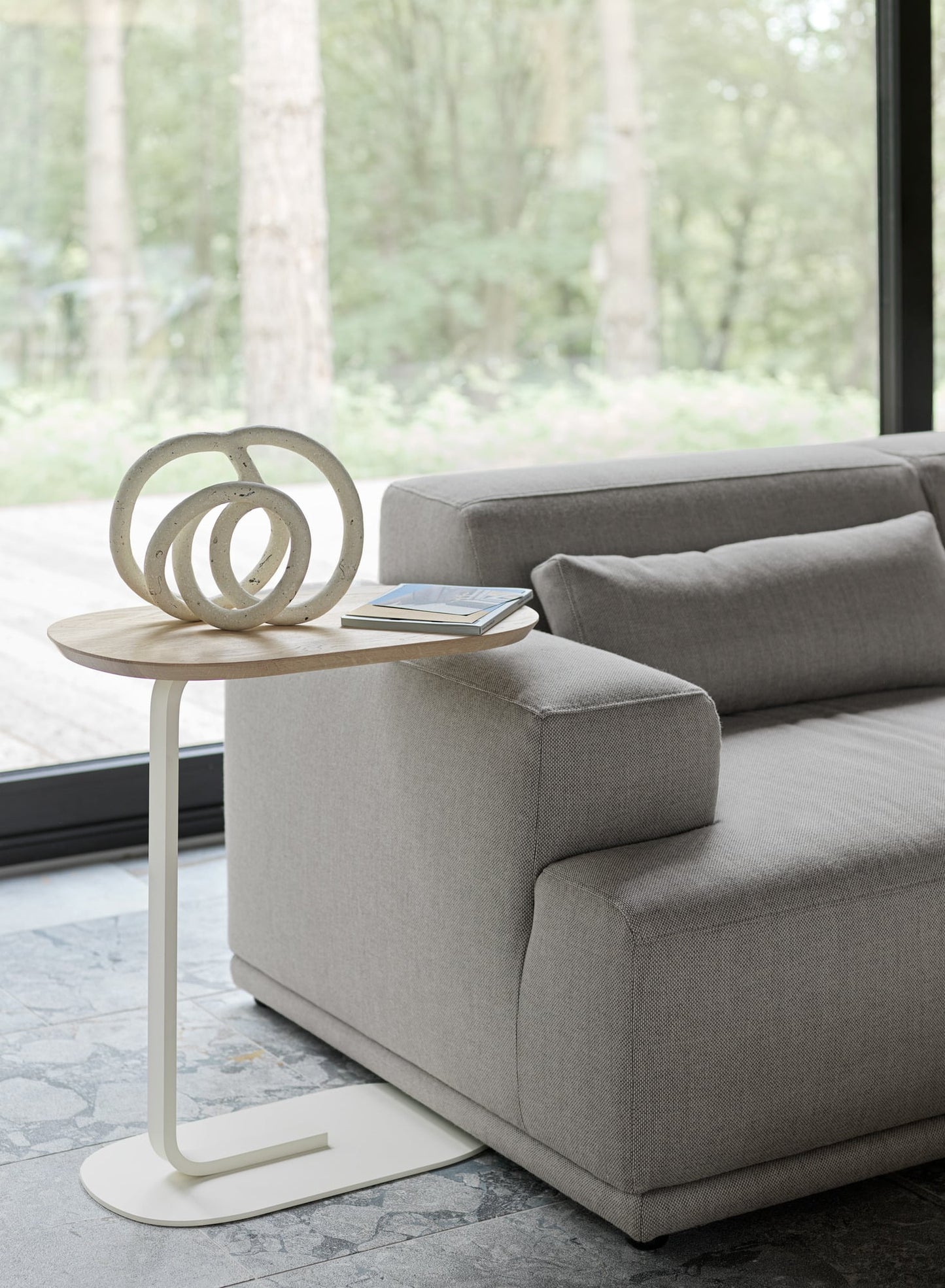 Relate side table, h. 60,5 cm, solid oak - off white